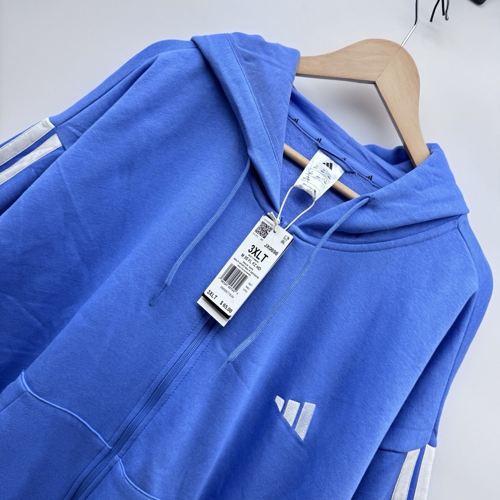 adidas Men's Essentials 3-Stripes Full-Zip Fleece Hoodie Blue Fusion White 3XLT